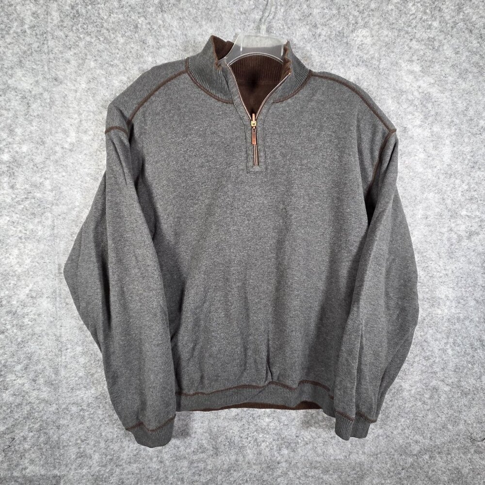 Tommy Bahama Flipsider 1/4 Zip Sweatshirt Mens XXL Brown Gray Reversible Beach